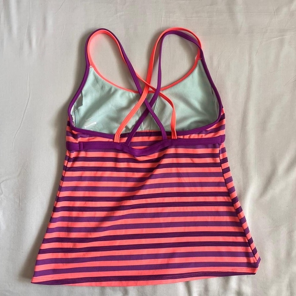 Y2k Nike Striped Workout Top Womens Sz S Crossover Pink/Purple pilates running - Picture 5 of 6